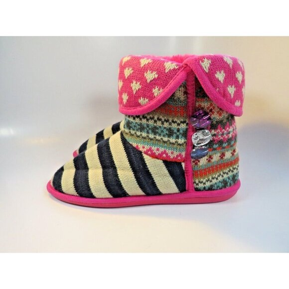 Steve Madden Faux Fur Sweater Boots Women's Size 7 MultiColor Hearts Rhinestone - Picture 10 of 14